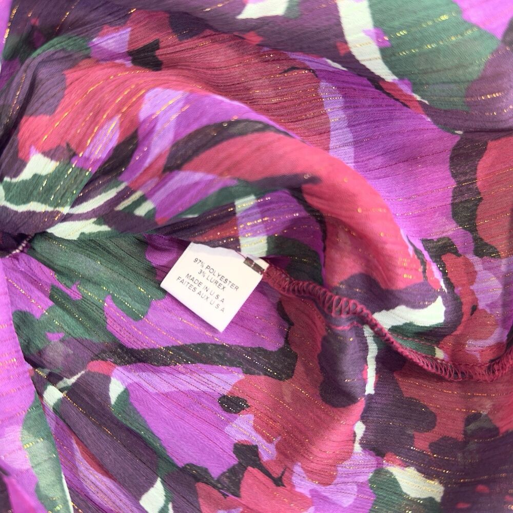 MISA Los Angeles Jessa Dress S Pink Purple Floral Lurex Smocked Mini Mock Neck - Picture 10 of 10